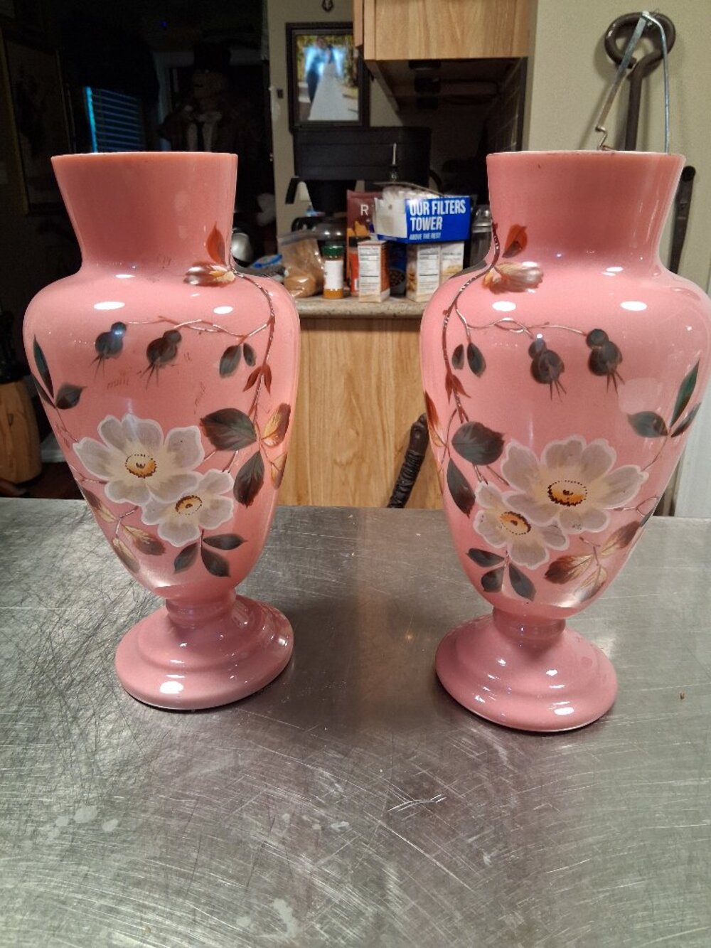 pair of pink opaline victorian bristol glass
